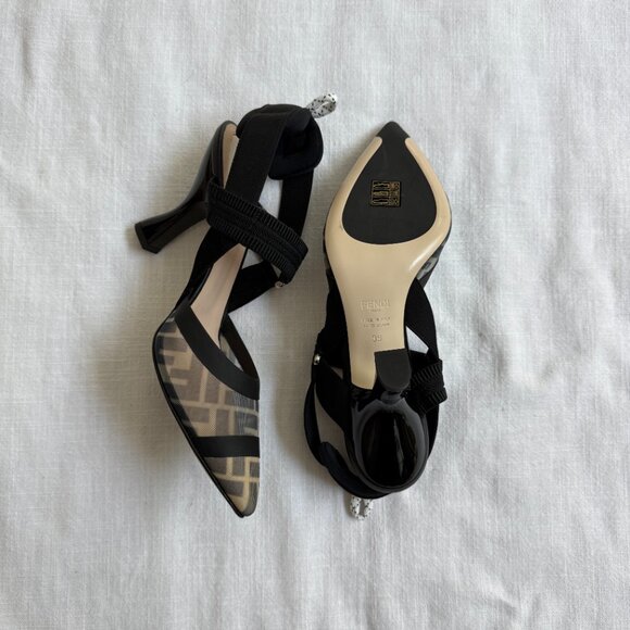 Colibrì Black leather and mesh, high-heeled slingbacks - Picture 6 of 8